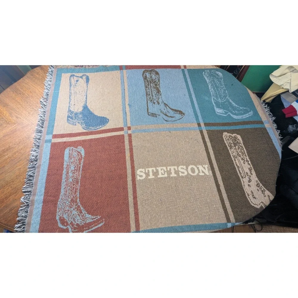 Stetson Woven Tapestry Throw Blanket Cowboy Boots 48X59 Inches
